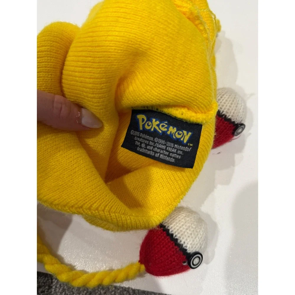 Pokemon Pikachu Knit Laplander Beanie Hat Yellow Poke Ball Tassels Nintendo